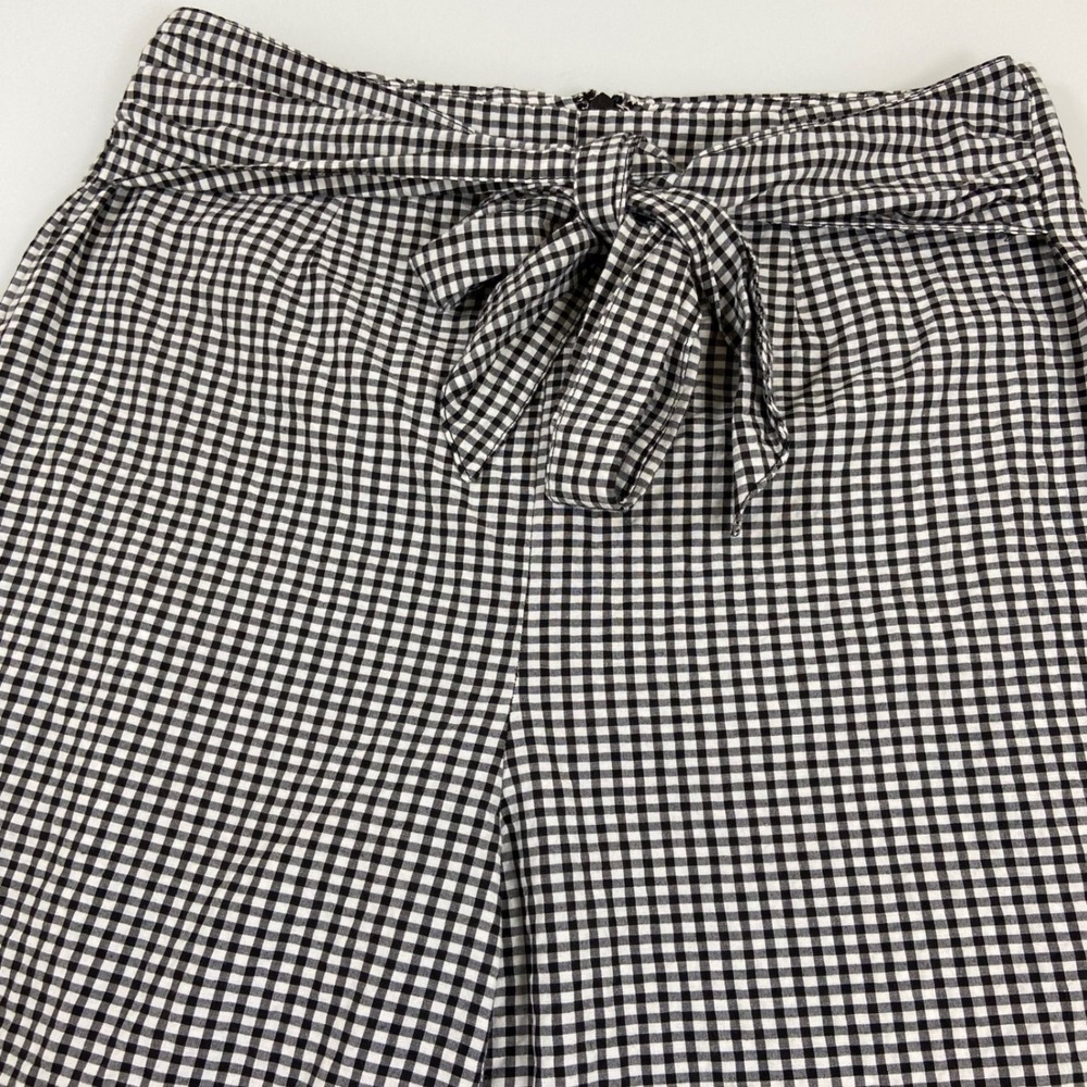 Free People Women 6 Black Gingham High Rise Tie Waist Seersucker Crop